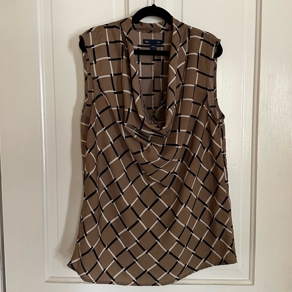 Gap - Patterned Cowl Neck Sleeveless Blouse size S brown white black